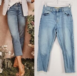 Denim&Co Cropped High-Rise Straight-leg Raw Hem Jeans Women's Size 28